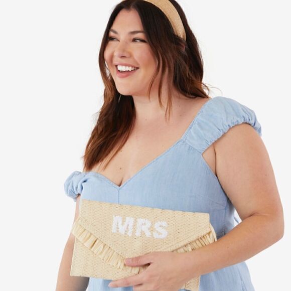 New in bag beyond the beach BTB MRS straw clutch purse for the new bride